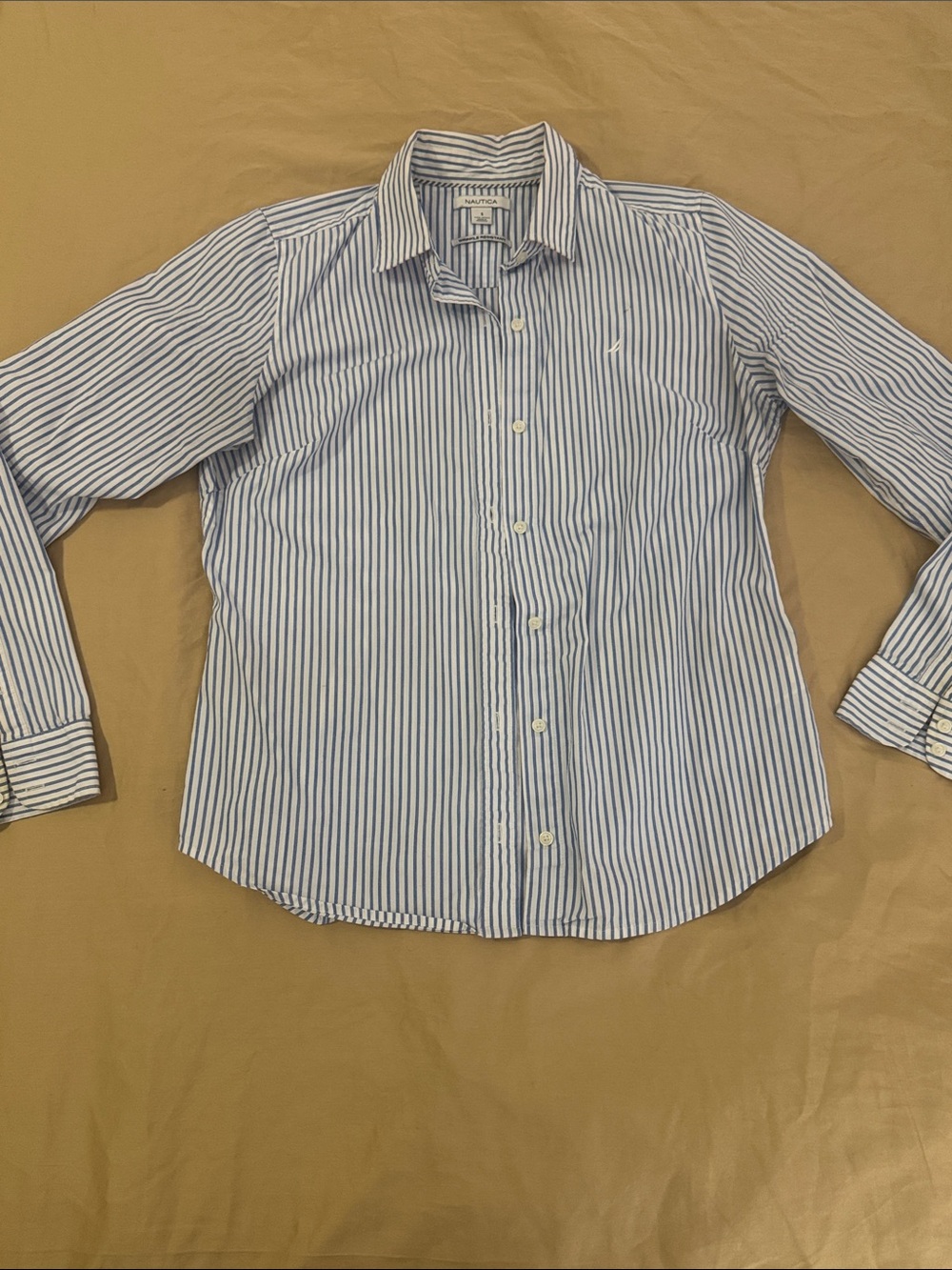 Nautica Women’s  Blue and White Striped Button-Down Shirt size S
